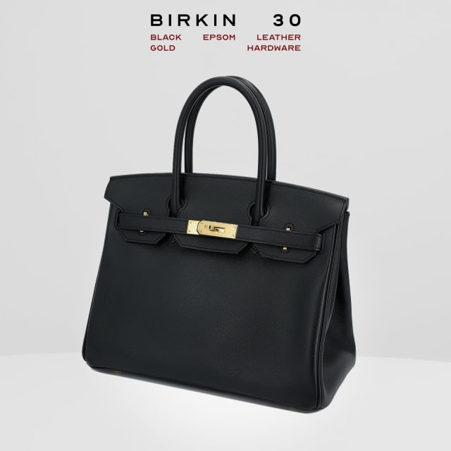 Hermes Birkin 30 Retourne in Noir / Black Epsom Leather Gold Hardware