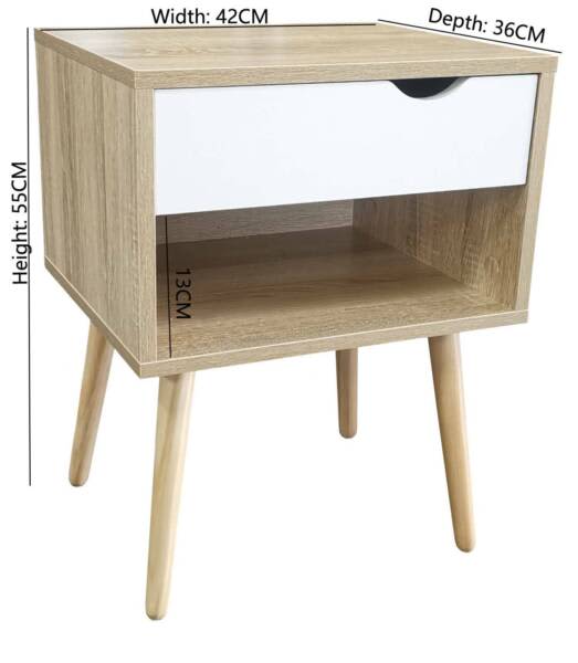 Brand New Bedside Tables White Wood Colour/Black Leather/ Grey Fabric