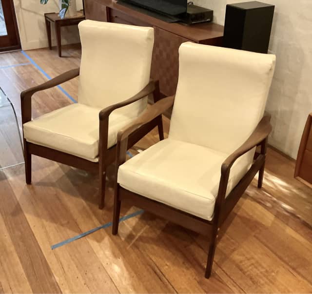 Mid Century Arm Chairs Danish Deluxe, Parker style Armchairs