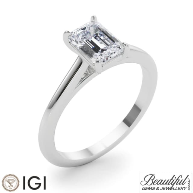 1.37 Carat Emerald Cut 4Claw Solitaire Engagement Ring in 18K White G