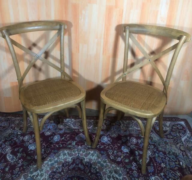 A Pair of French Provincial Style Natural Cross Back Dining Chairs
