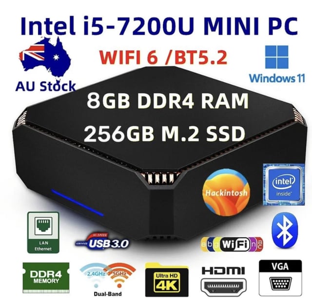 Intel i5 7200U 3.1GHz Wifi6 Windows11 8G RAM 256G SSD Mini PC