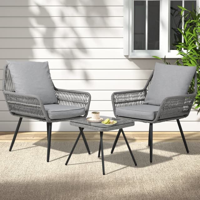3PC Outdoor Furniture Bistro Set Lounge Setting Chairs Table Patio Gre