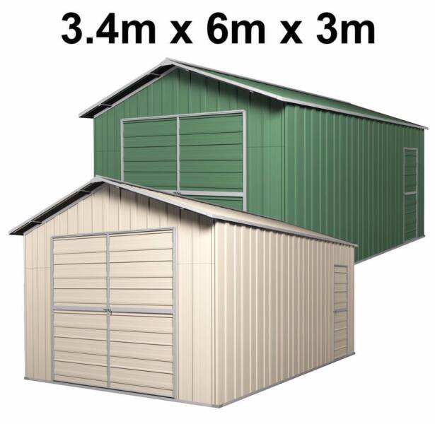 Garage Shed 3.4m x 6m x 3m Double Barn Door PA Door 4 Frames Sheds