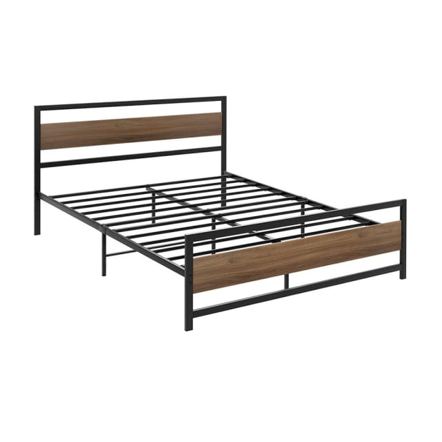 Bed Frame Metal Bed Base Double Size Platform Wooden Headboard Bl