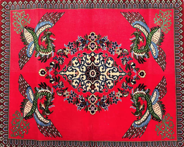 Door mat size bird of paradise handmade Persian Kashan rug 76x96cm