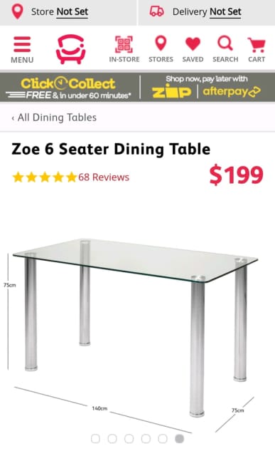 zoe 6 seater dining table