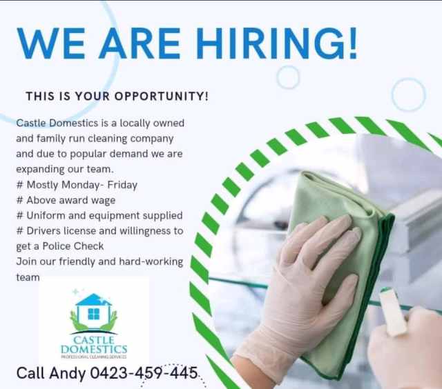 Wanted cleaners who love working together to make places shine