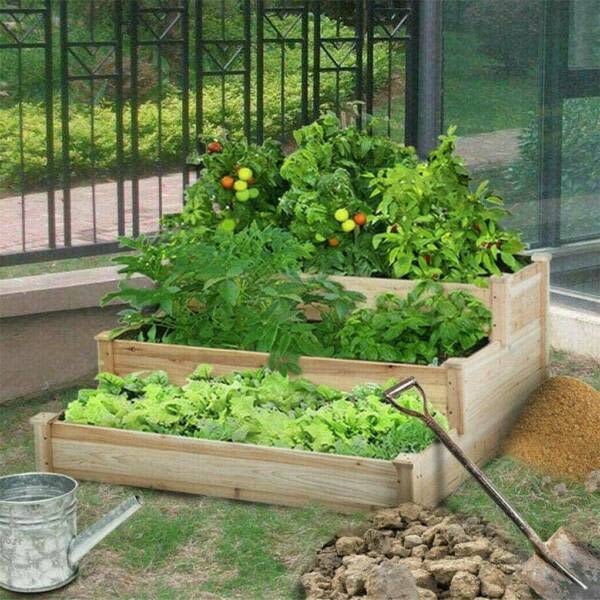 3pcs Layer Raised Garden Planter Solid Wood Flower Bed Herbs Grow Box