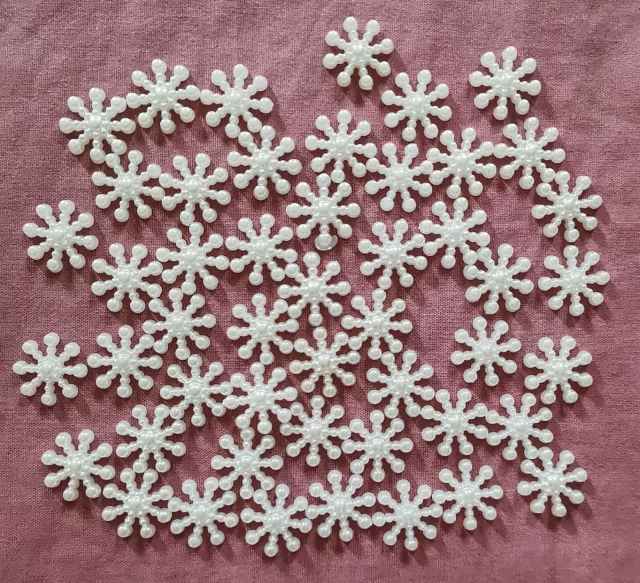 49 Plastic Flat-back Snow Flakes 1.5 Cm Diameter Never Used - $2 Lot 