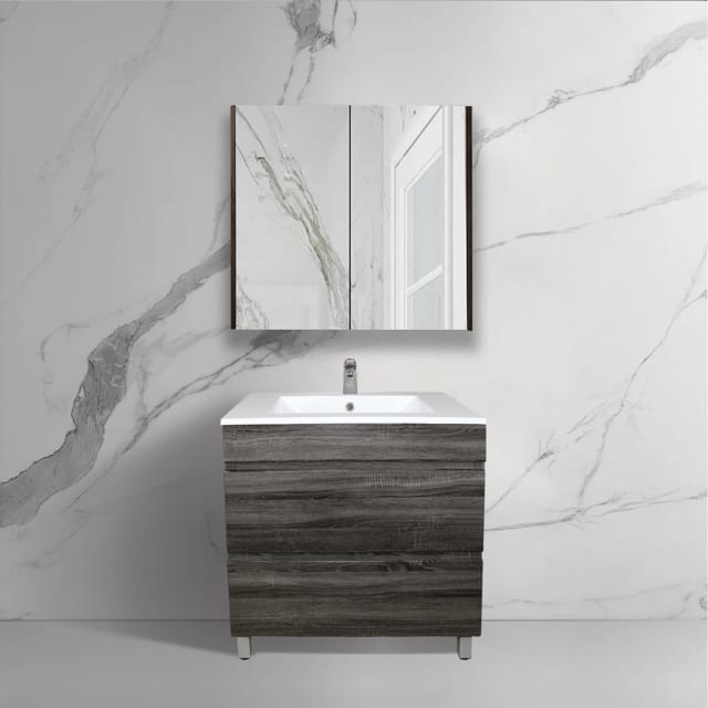 Freestanding Bathroom Vanity With Legs Dark Grey Wood Grain MDF Board