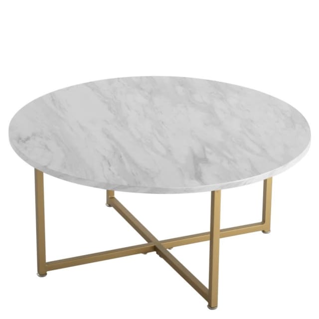 White Marble Effect Round Coffee Table with Gold Legs... Coffee