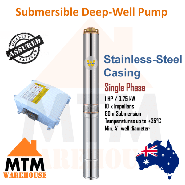 Submersible Bore Water Pump 1HP 0.75KW Deep Well Electric Irrigation