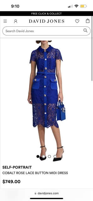 Rose Lace Button Midi Dress Cobalt - Self-Portrait