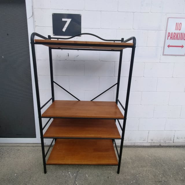 Lovely ornate Four tier timber and black metalwork display shelf