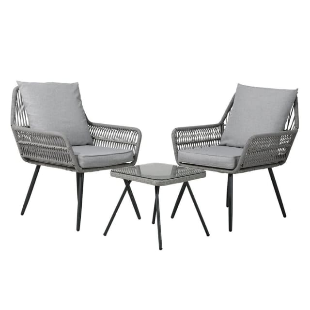 Gardeon Outdoor Furniture 3Piece Lounge Setting Chairs Table Bistro