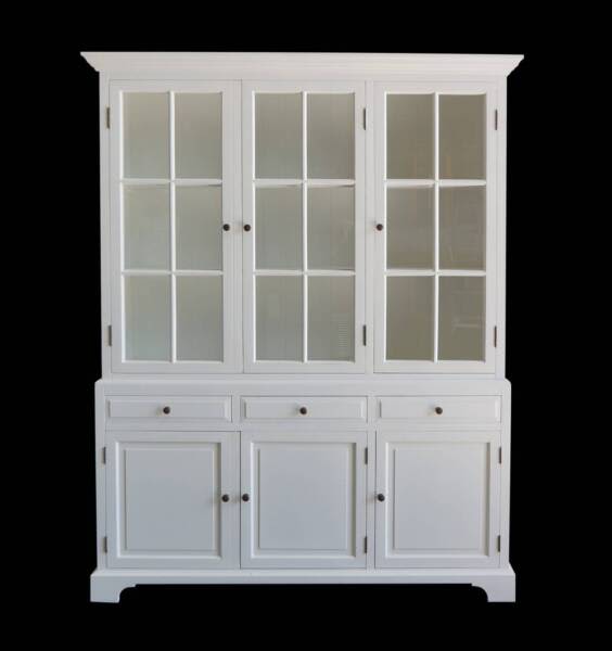 French Provincial Hamptons Buffet & Hutch Glass Display White