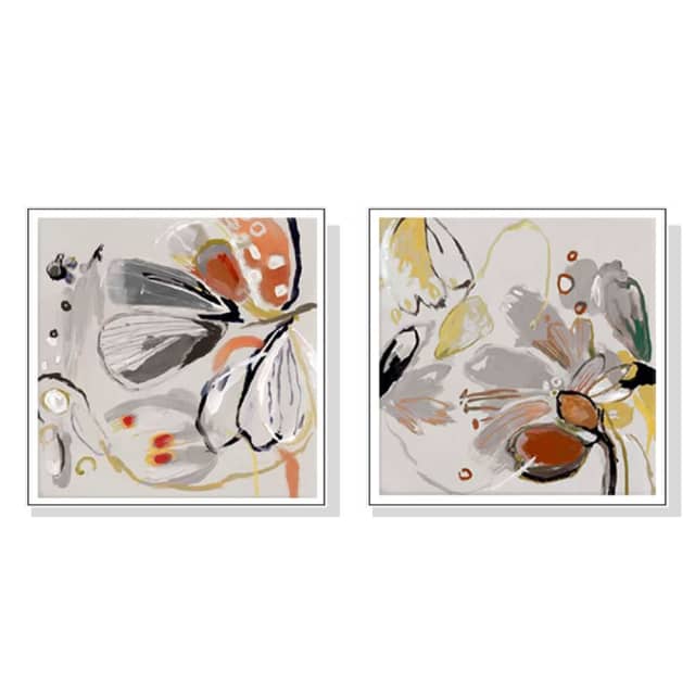 80cmx80cm Blooming Spring Floral 2 Sets White Frame Canvas Wall A