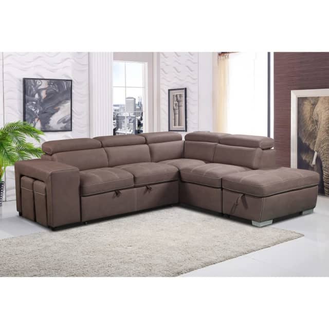 Peoria Fabric Corner Sofa / Sofa Bed, 2 Seater with Chasie & Ottomans