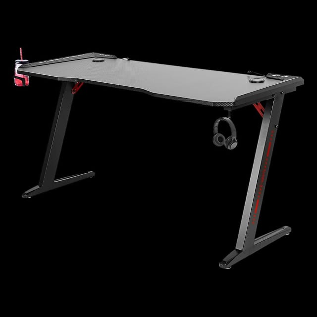 LED Gaming Desk Computer Table with Cup Holder Headphone Hook Cab