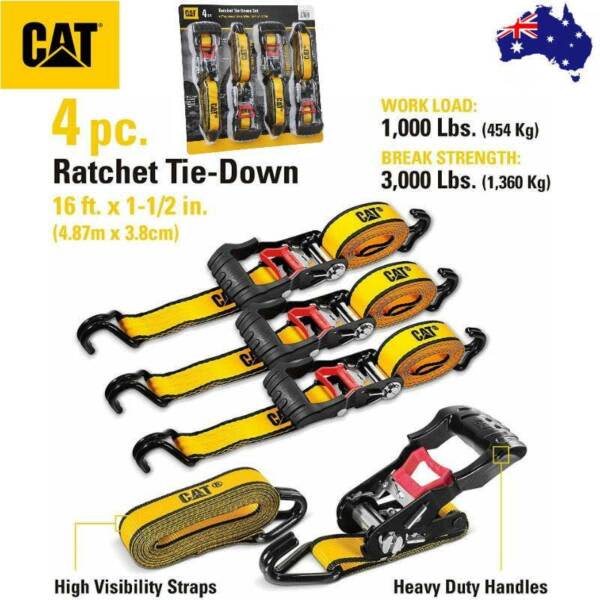 NEW CAT 4 Piece Heavy Duty Ratchet Tie Down Straps with Soft Hooks Other Tools & DIY Gumtree