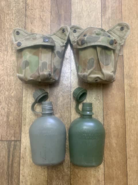 2 x Australian Army DOCU Auscam Canteen Covers/Hexi Pouch & Canteens ...