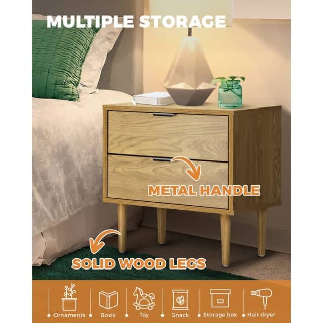 Bedside Tables Side Table 2 Drawers Bedroom Furniture Storage