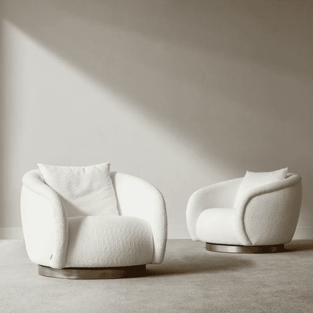 SWIVEL CHAIR BOUCLE VELVET GOLD BASE IVORY SINGLE BRAND NEW Armchairs