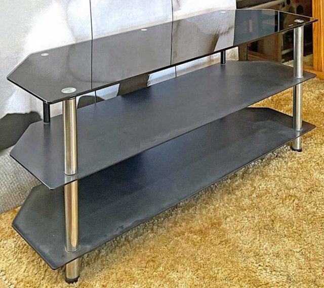 3 Level TV Stand/Entertainment Unit with Tempered Glass Shelves