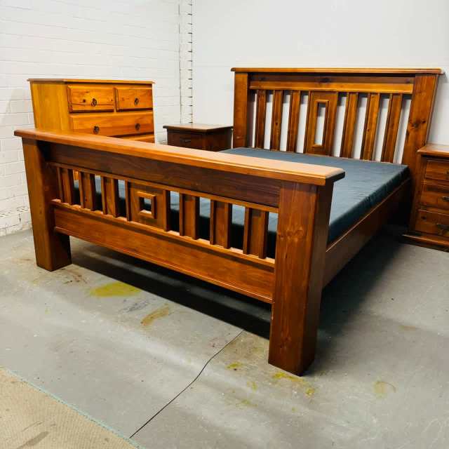 Queen Bed Frame Q4511 Settler Golden Solid Timber Delivery For Extr