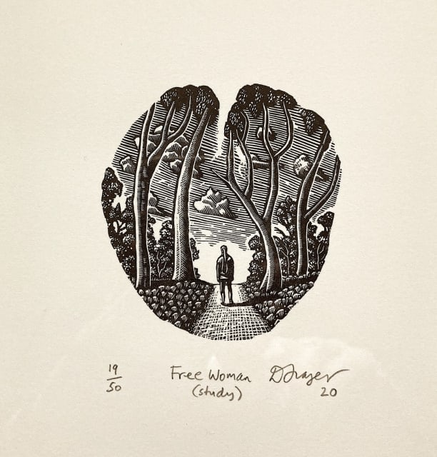 David Frazer Free Woman 2020 Wood Engraving Signed & Framed Art in