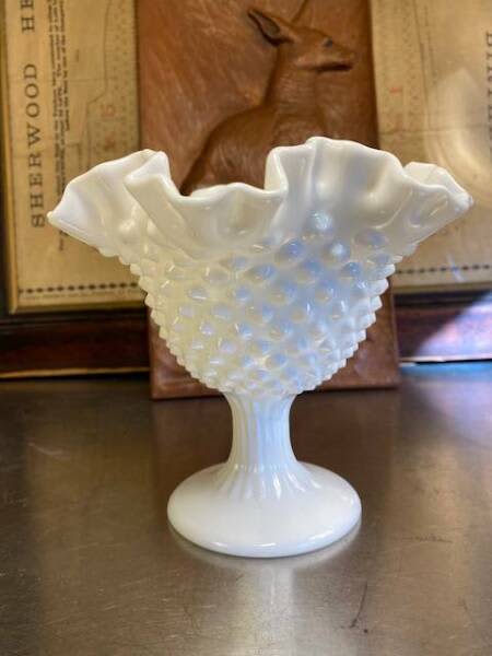 Vintage American Fenton Hob Nob Decorated Milk Glass Pedestal Bowl Antiques Gumtree