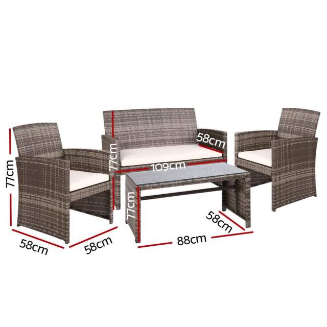 4 PCS Outdoor Sofa Set Rattan Chair Table Setting Garden Furniture Gre