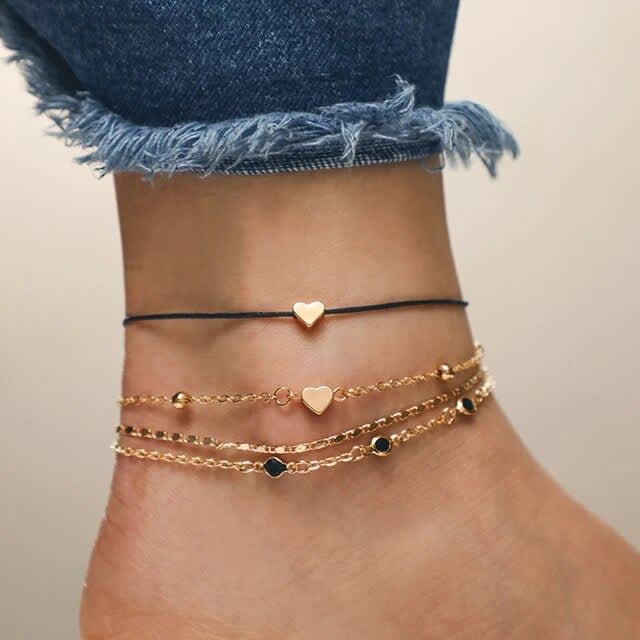 Puffed Heart Anklet 14K TriColor Gold 10  Kay