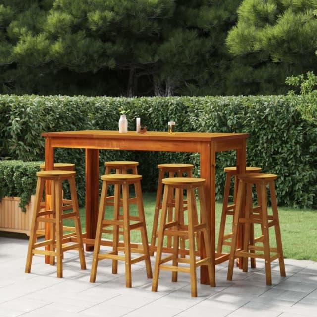 9 Piece Garden Bar Set Solid Wood Acacia... Outdoor Dining Furniture