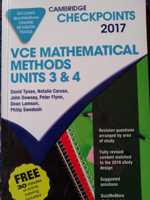 Cambridge Checkpoints 2017 VCE Mathematical Methods Units 3 & 4 ...