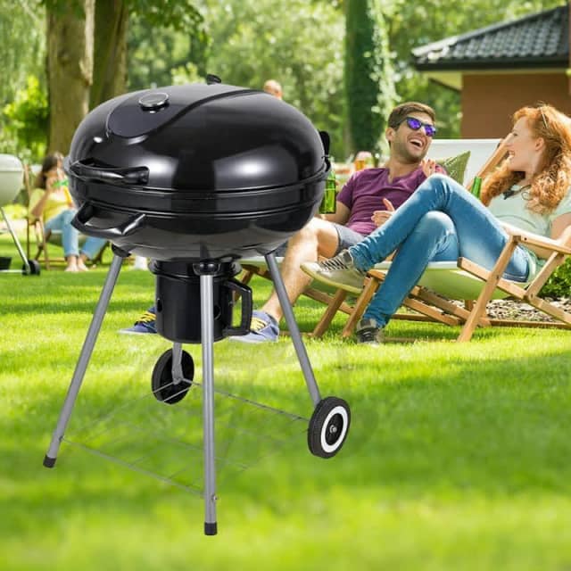 Wowmart 57cm Portable Kettle Charcoal Wheel BBQ Grill Smoker & Hood
