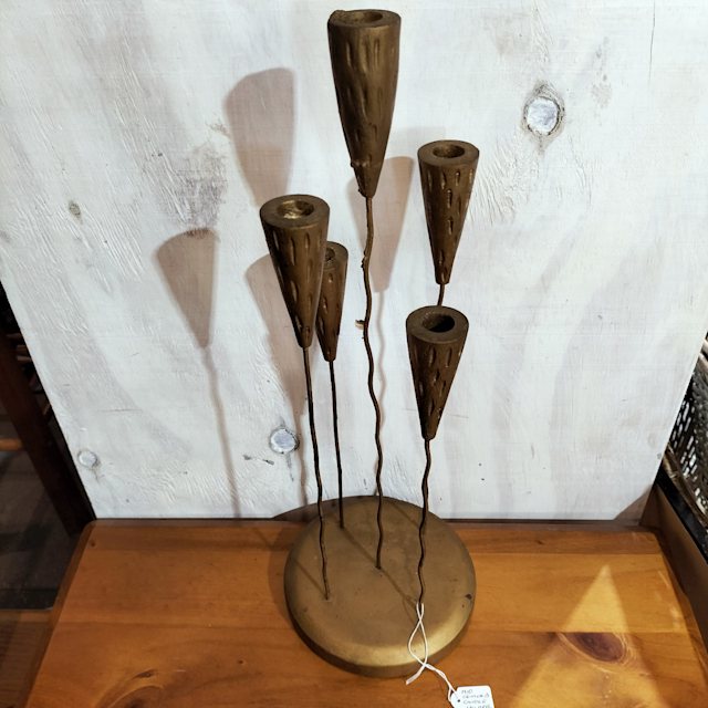 Mid century gold toned wooden made in Thailand candle holder