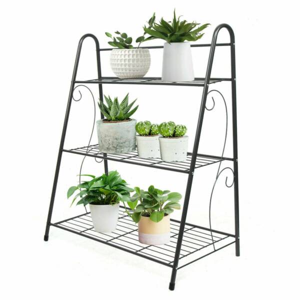 3 Tier Metal Plant Stand Outdoor Garden Flower Pot Shelf Step Style