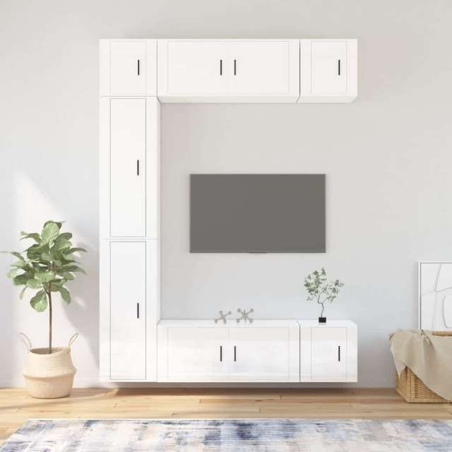 7 Piece TV Set High Gloss White Engineered Wood Entertainment & TV Units in Airlie