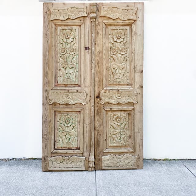 Pair Of Vintage Egyptian Baltic Pine Carved French Doors Building