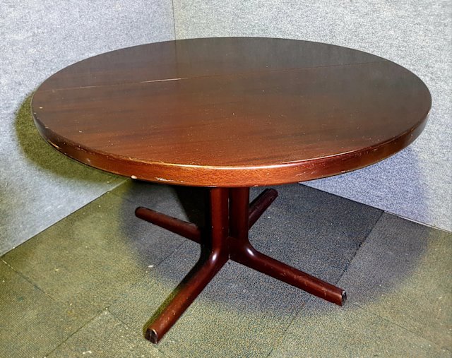 VINTAGE FARSTRUP DENMARK DARK BROWN ROUND EXTENDING DINING TABLE