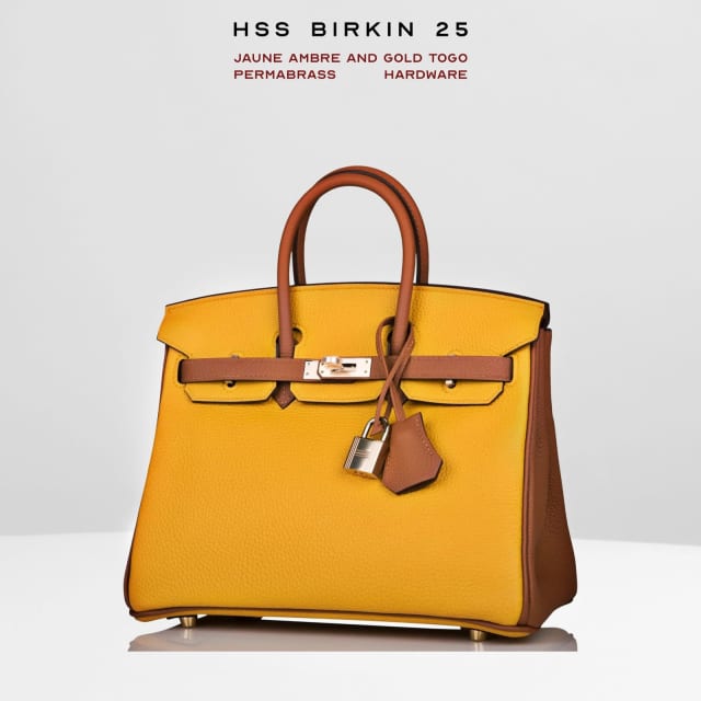 Hermes (HSS) Birkin 25 Jaune Ambre and Gold Togo Permabrass Handbag