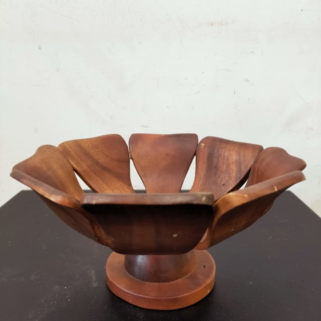 Mid century modern Monkey pod pedestal petal wood bowl | Vases & Bowls ...