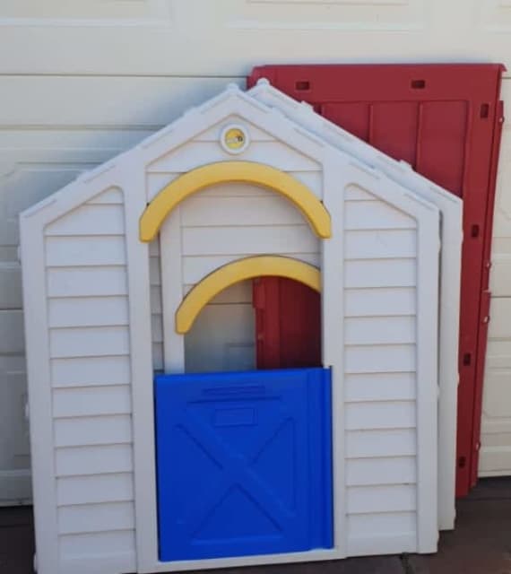 Cubby house with barn door, shutters & window box larger than average