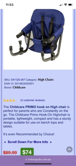 primo hook on high chair