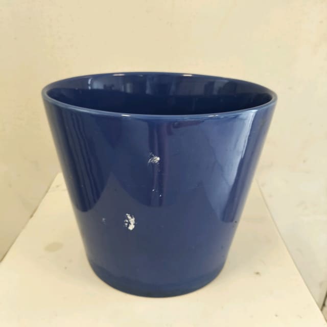 Blue ceramic plant pot with drainage hole Pots & Garden Beds