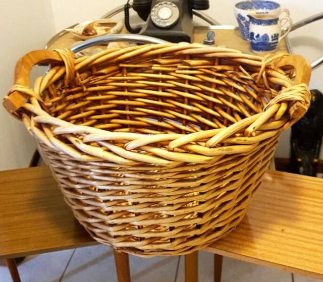 LARGE CANE BASKET WITH HANDLES STRONG EXCELLENT CONDITION