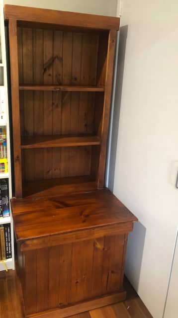 timber bookshelf with toy box