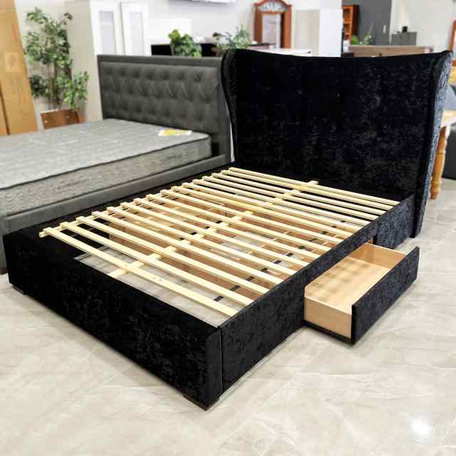 EXDISPLAY SALE! Maleficent Black Velvet Queen Bed Frame with Drawers